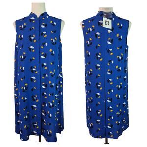 Anne Klein Blue Yellow Sleeveless Hidden Button Sheath Dress NEW Small